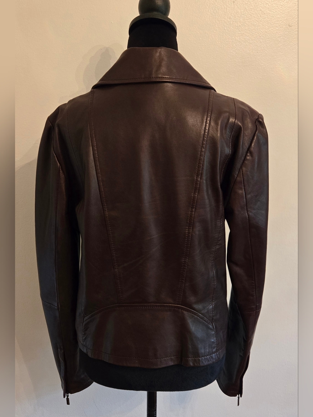 Weekend Max Mara Womens Brown Leather Lambskin Moto Jacket Size 10 - Picture 2 of 13